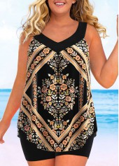 Plus Size Floral Print Gold Tankini Top-No Bottom