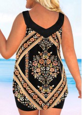 Plus Size Floral Print Gold Tankini Top-No Bottom