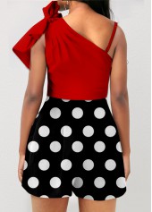 Polka Dot Bowknot Asymmetric Design Red Romper