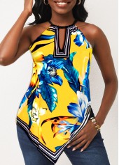 Asymmetric Hem Yellow Bib Neck Camisole Top