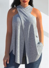 Grey Cross Halter Sleeveless Tank Top