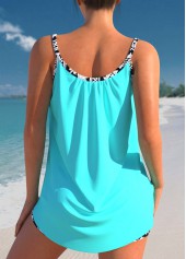 Cyan Geometric Print Bowknot Tankini Set