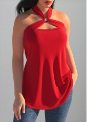 Cross Halter Open Back Red Tank Top
