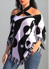 Polka Dot Light Purple Cross Strap Striped T Shirt