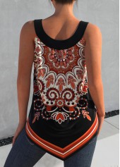 Tribal Print Asymmetric Hem Orange Tank Top