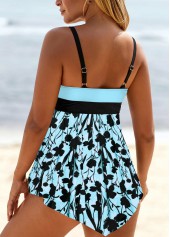 Lace Up Light Blue Floral Print Swimdress Top-No Bottom