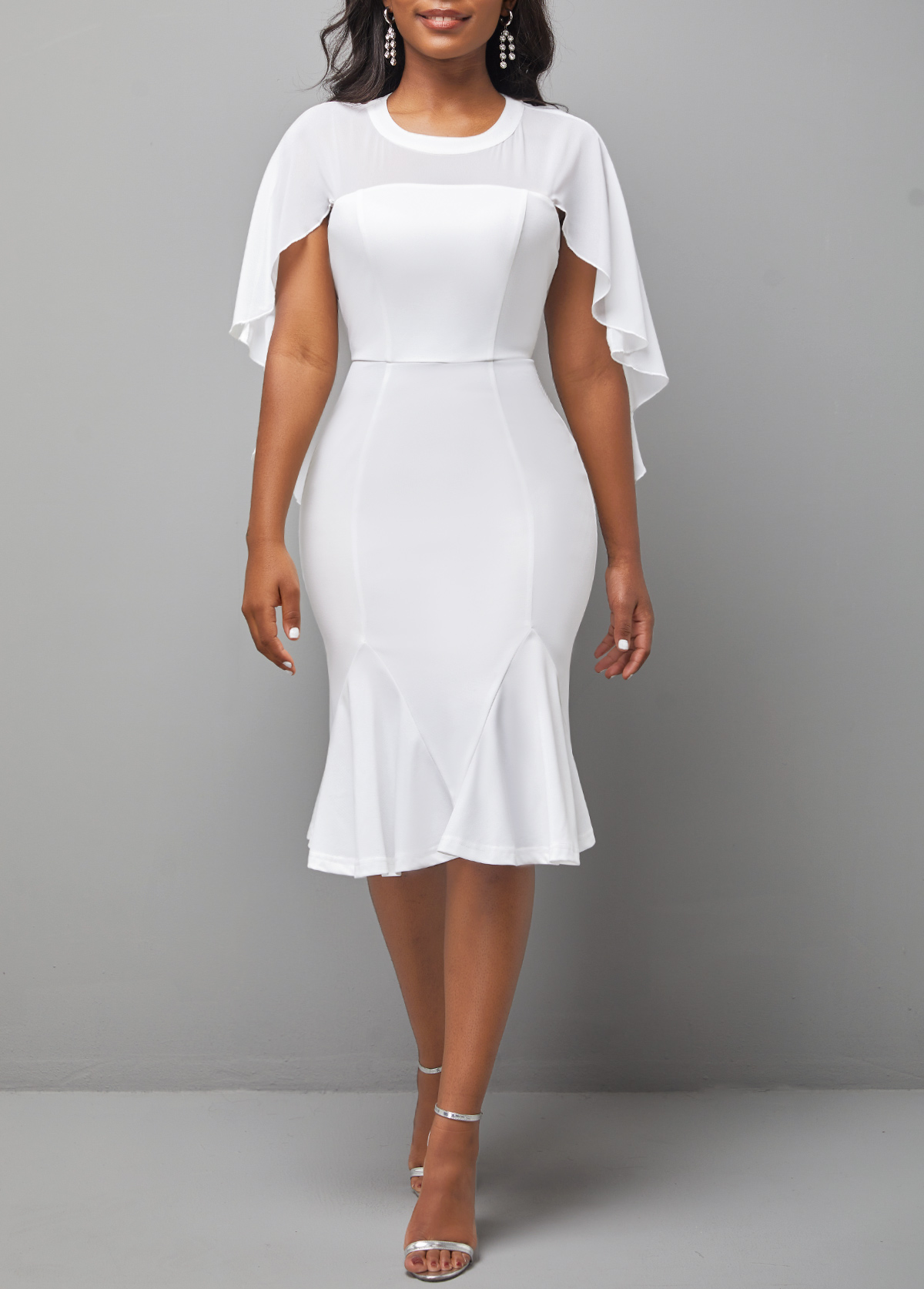 Fabric Stitching White Round Neck Dress