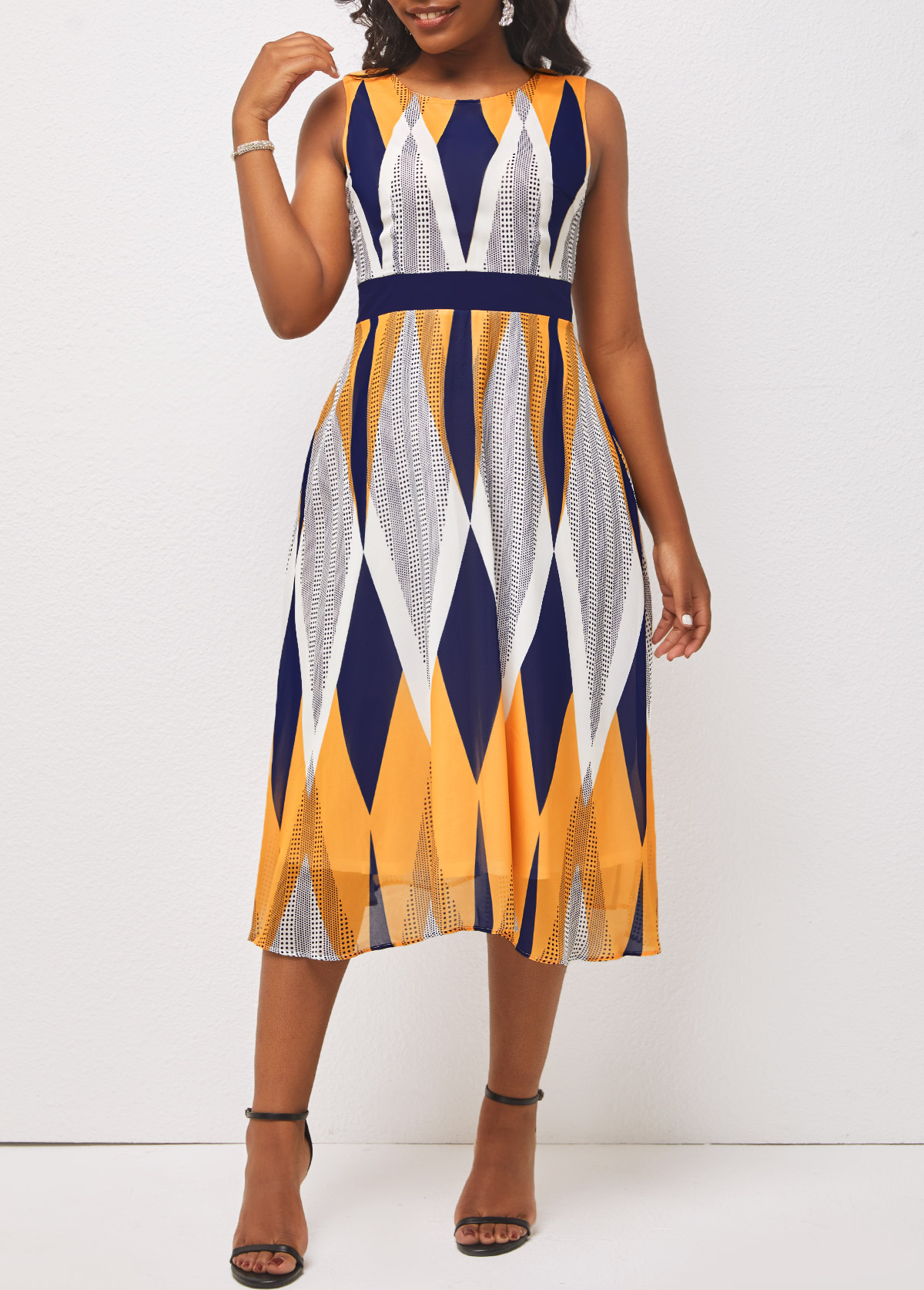 Geometric Print Multi Color Sleeveless Dress