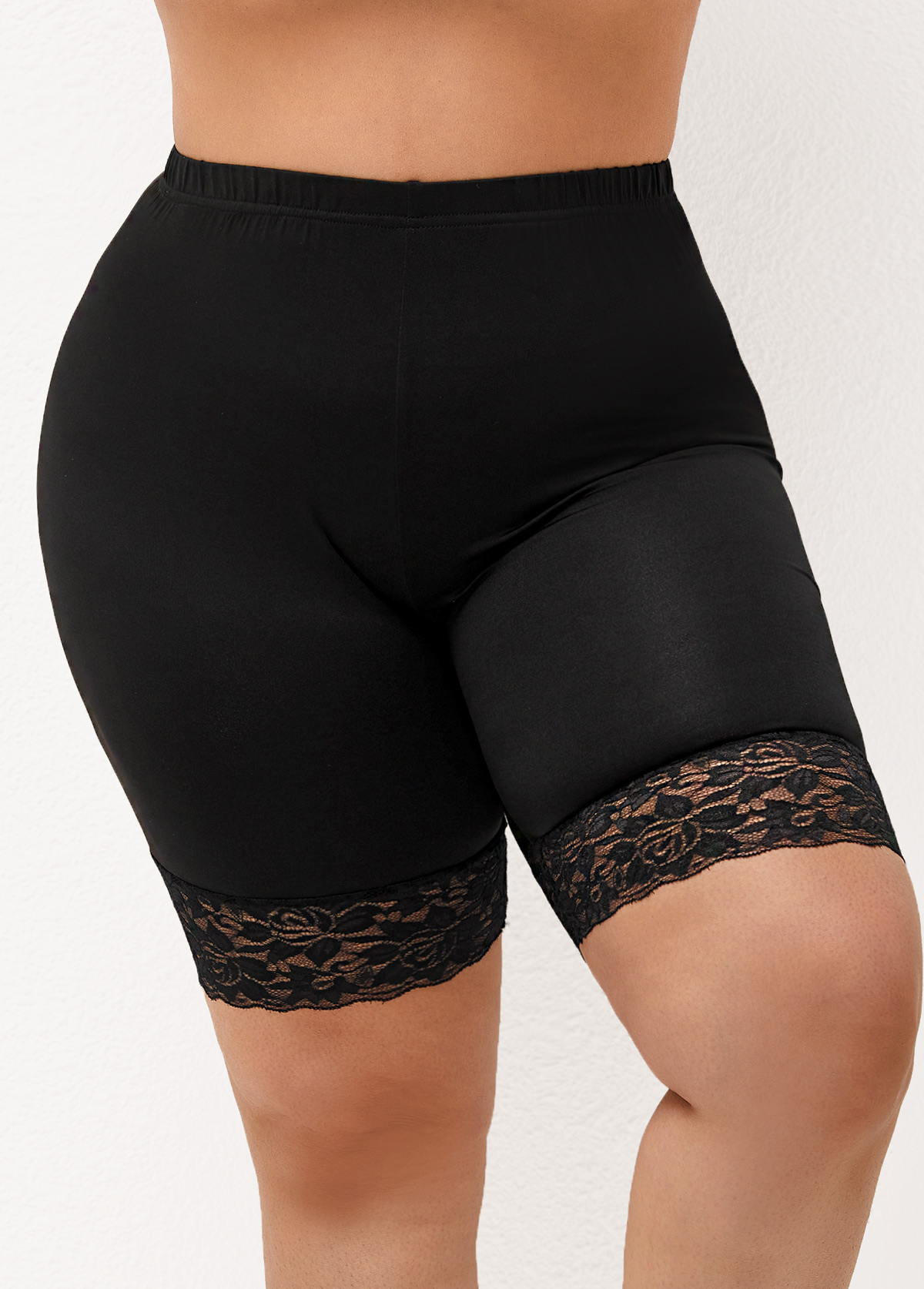 Plus Size Black Lace Stitching Shorts