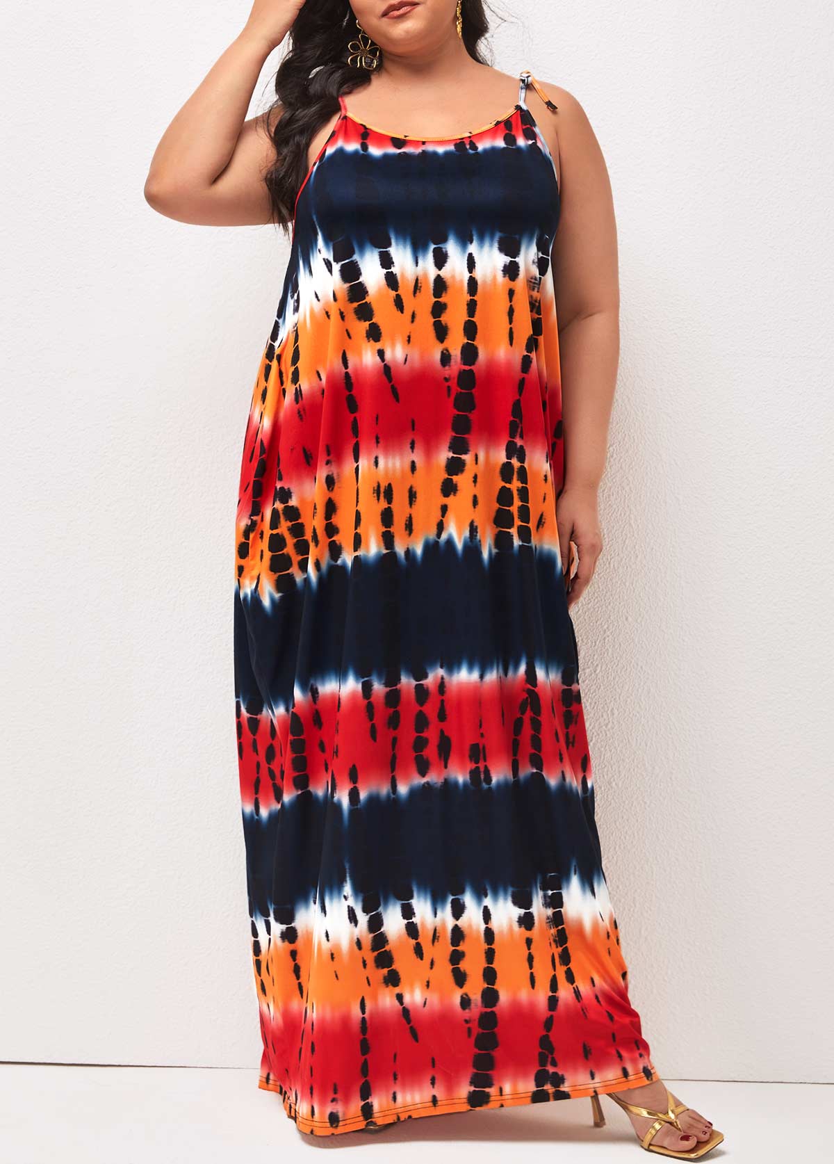 Plus Size Tie Dye Print Sleeveless Maxi Dress