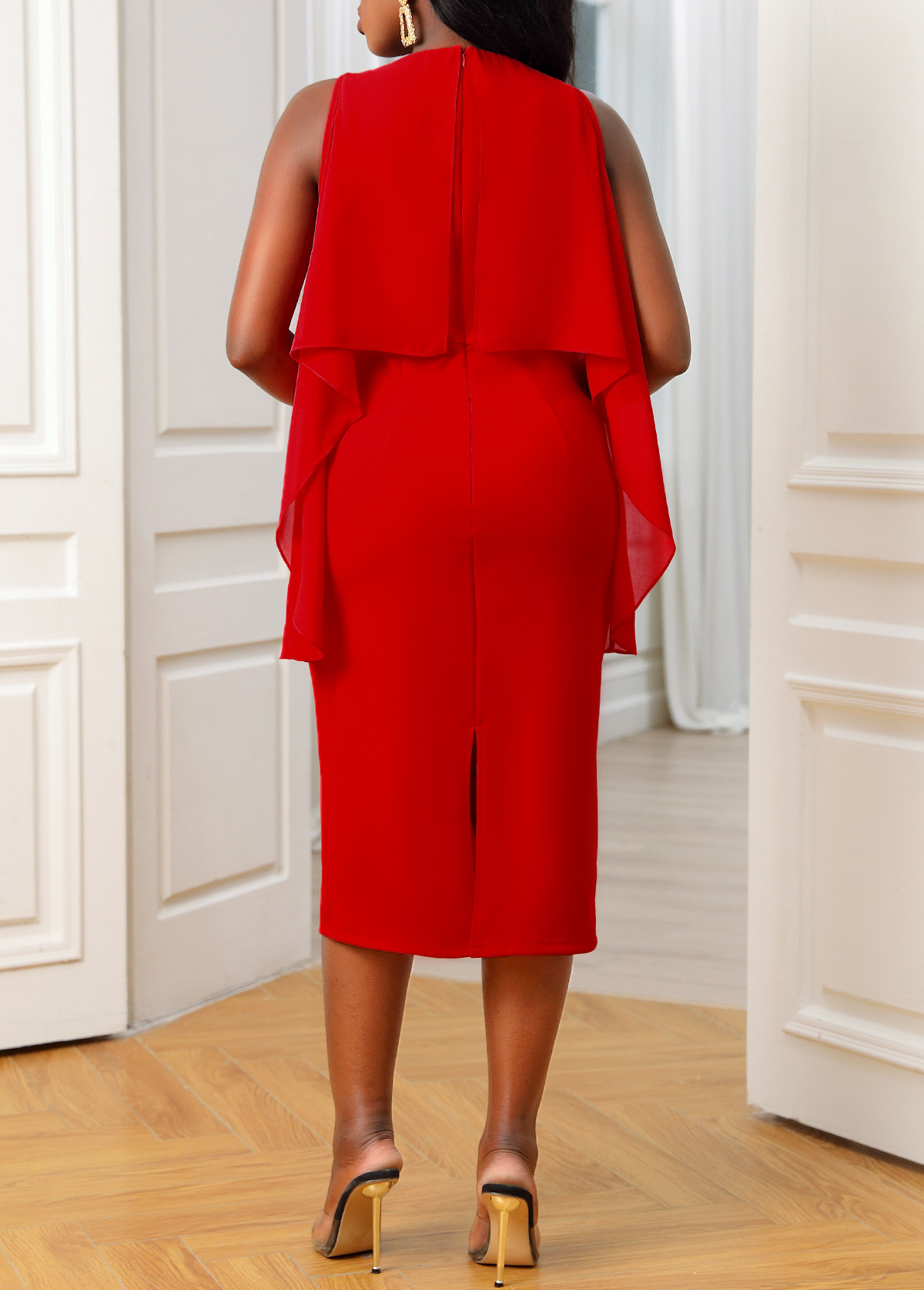 Asymmetric Hem Red Sleeveless Chiffon Dress