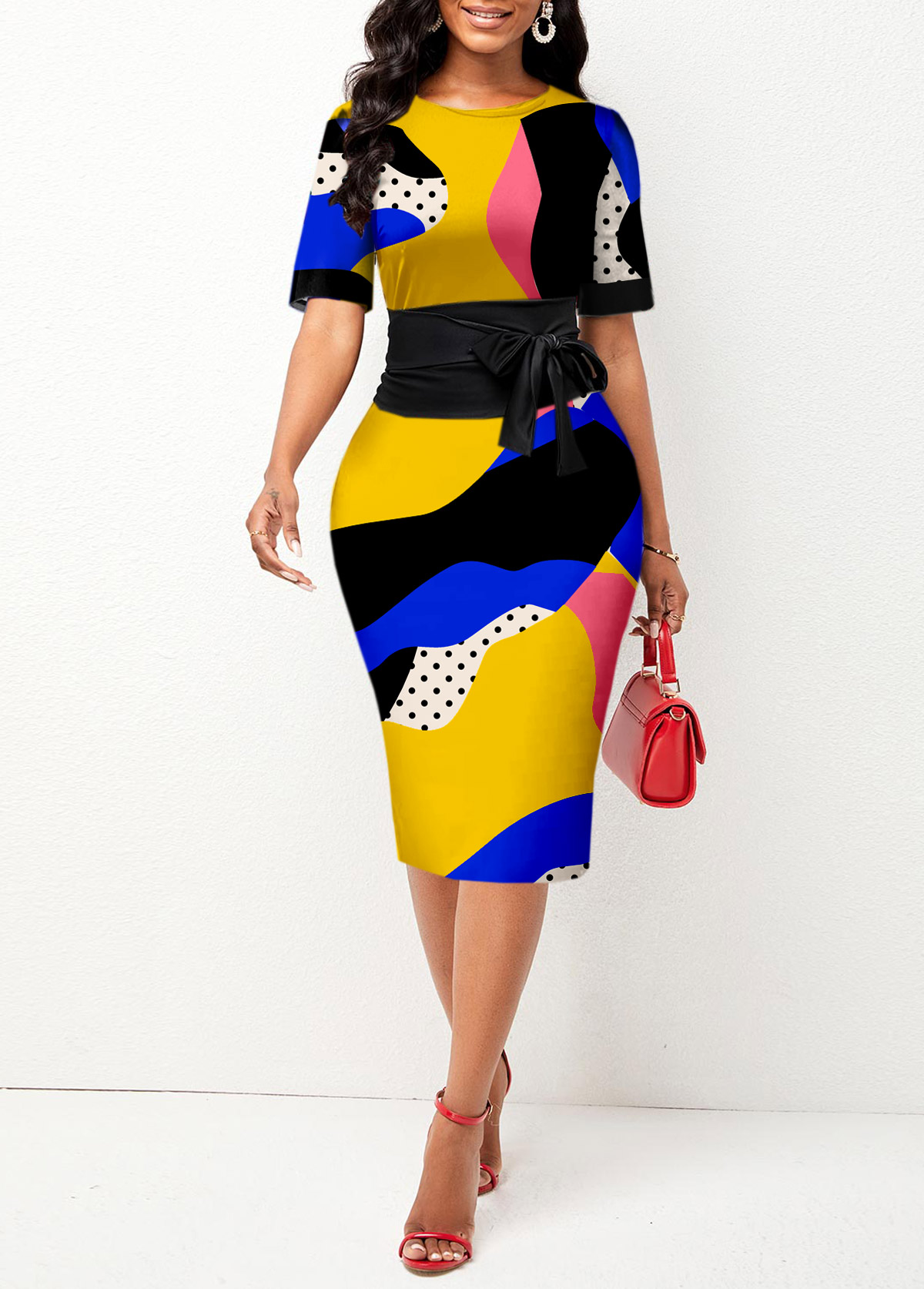 Tie Front Graffiti Print Multi Color Dress