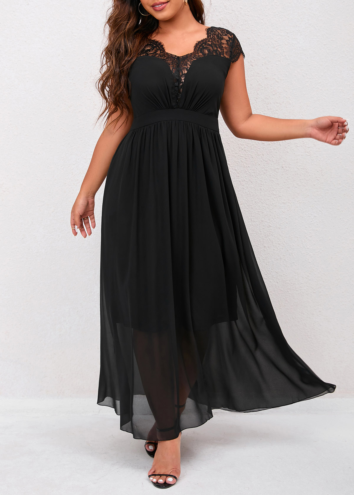 Black Plus Size Lace Patchwork Dress