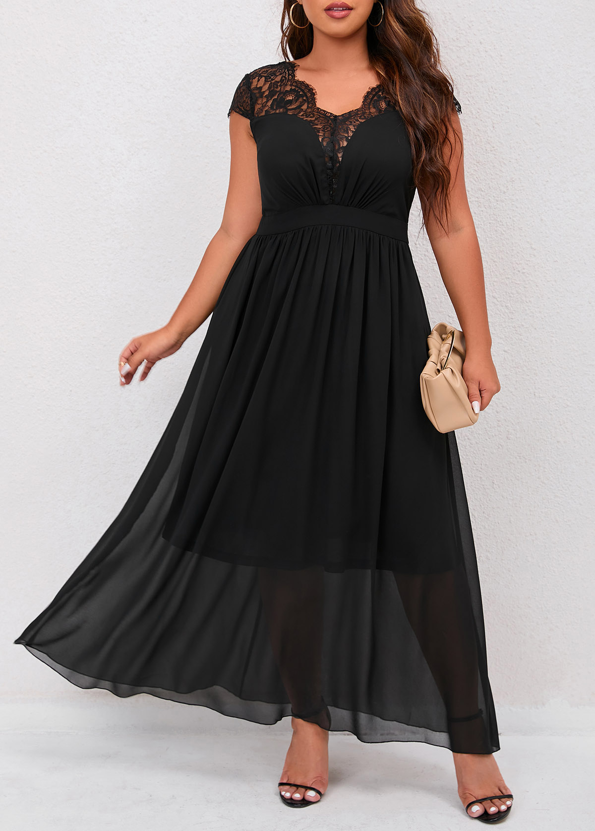 Black Plus Size Lace Patchwork Dress