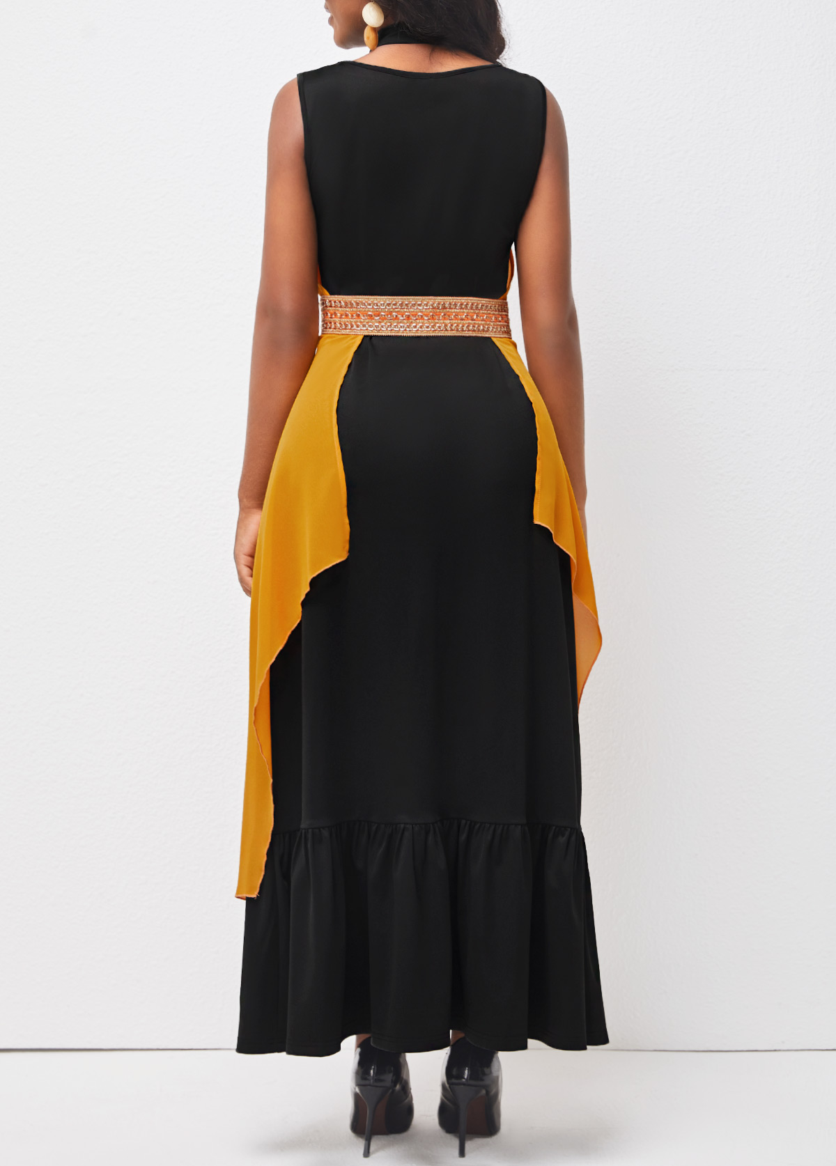 Ruffle Hem Tie Front Ginger Halter Belted Dress