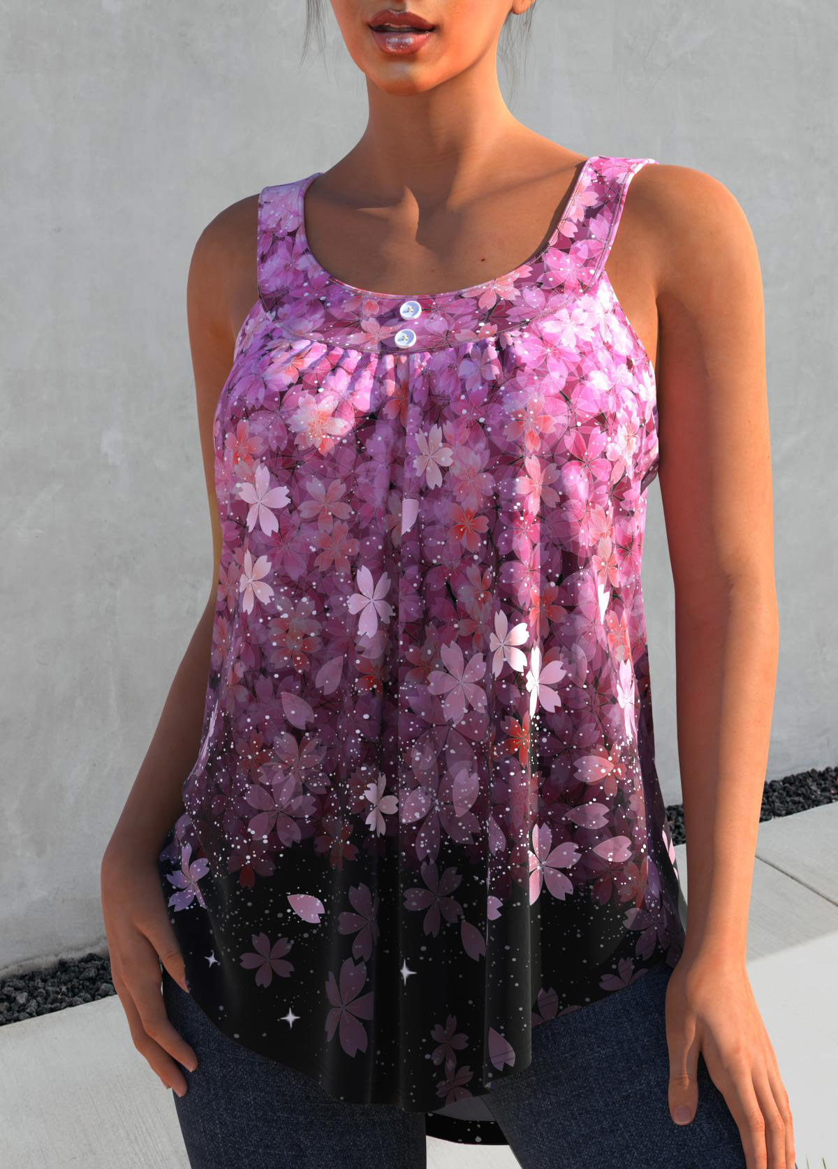 Ombre Floral Print Hot Pink Tank Top