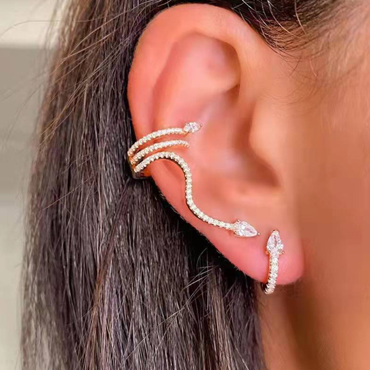 Gold Snake Design Rhinestone Earring Set