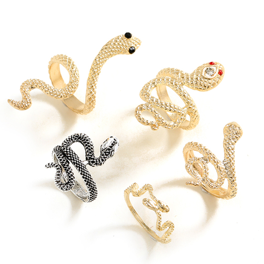 Metal Detail Snake Design Gold Ring Set
