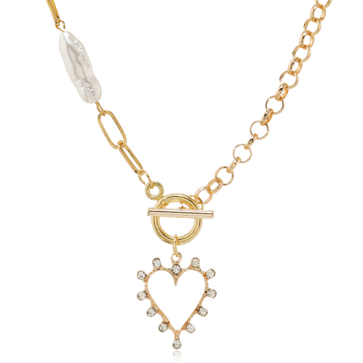 Gold Heart Pendant Metal Rhinestone Necklace