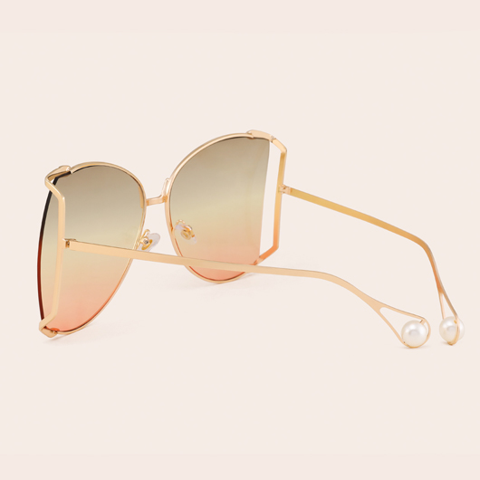 Pearl Detail Metal Frame Yellow Sunglasses