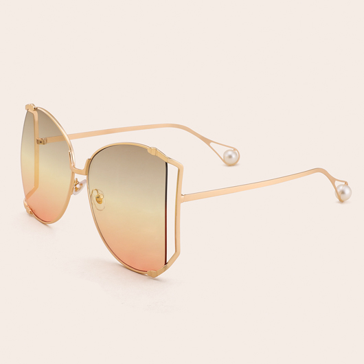 Pearl Detail Metal Frame Yellow Sunglasses