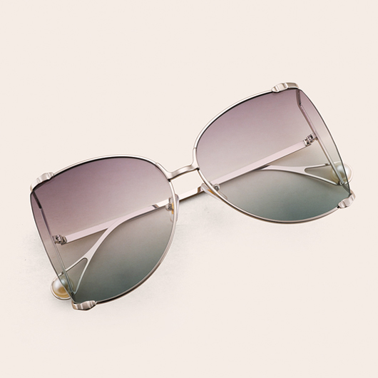 Grey Metal Frame Pearl Detail Sunglasses