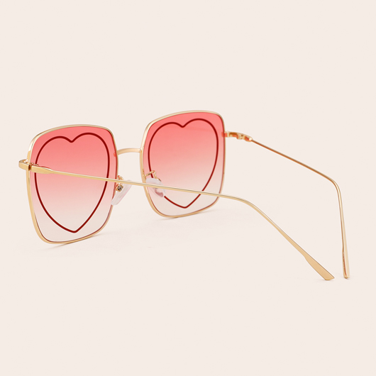 Metal Frame Pink Heart Print Sunglasses