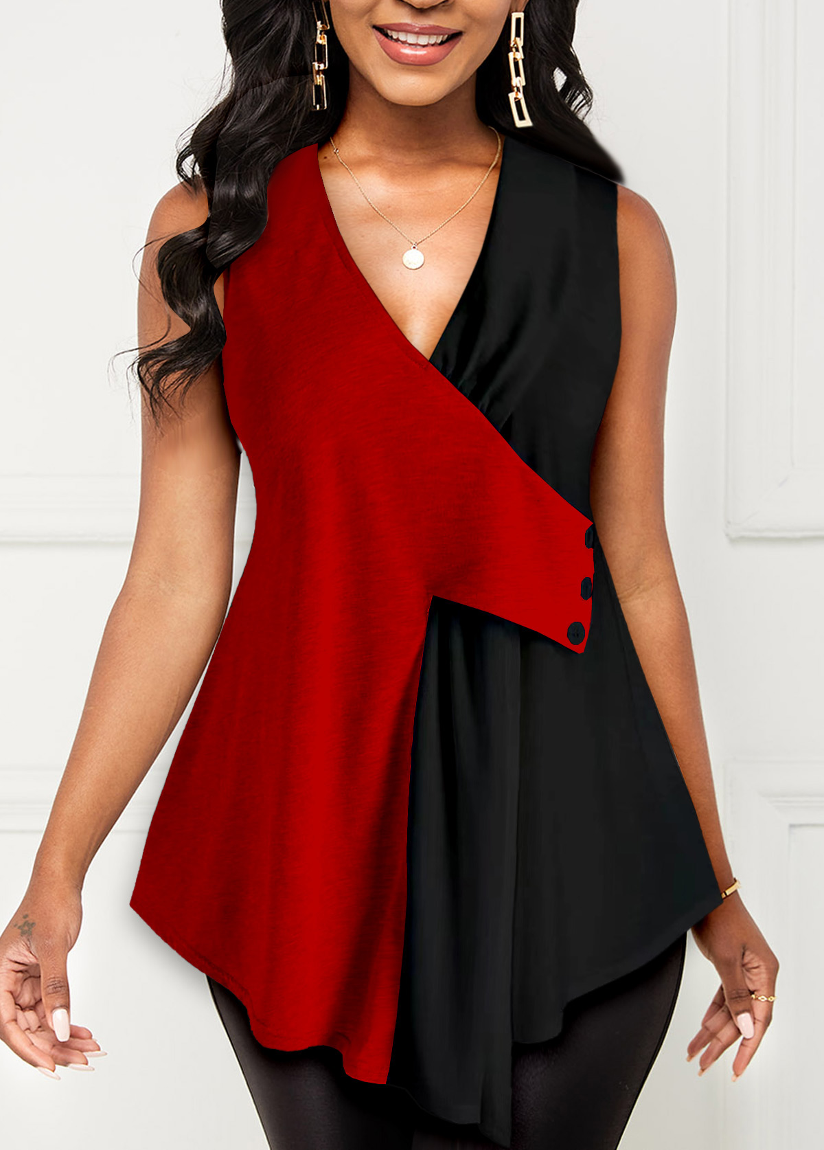 Contrast Red V Neck Tank Top
