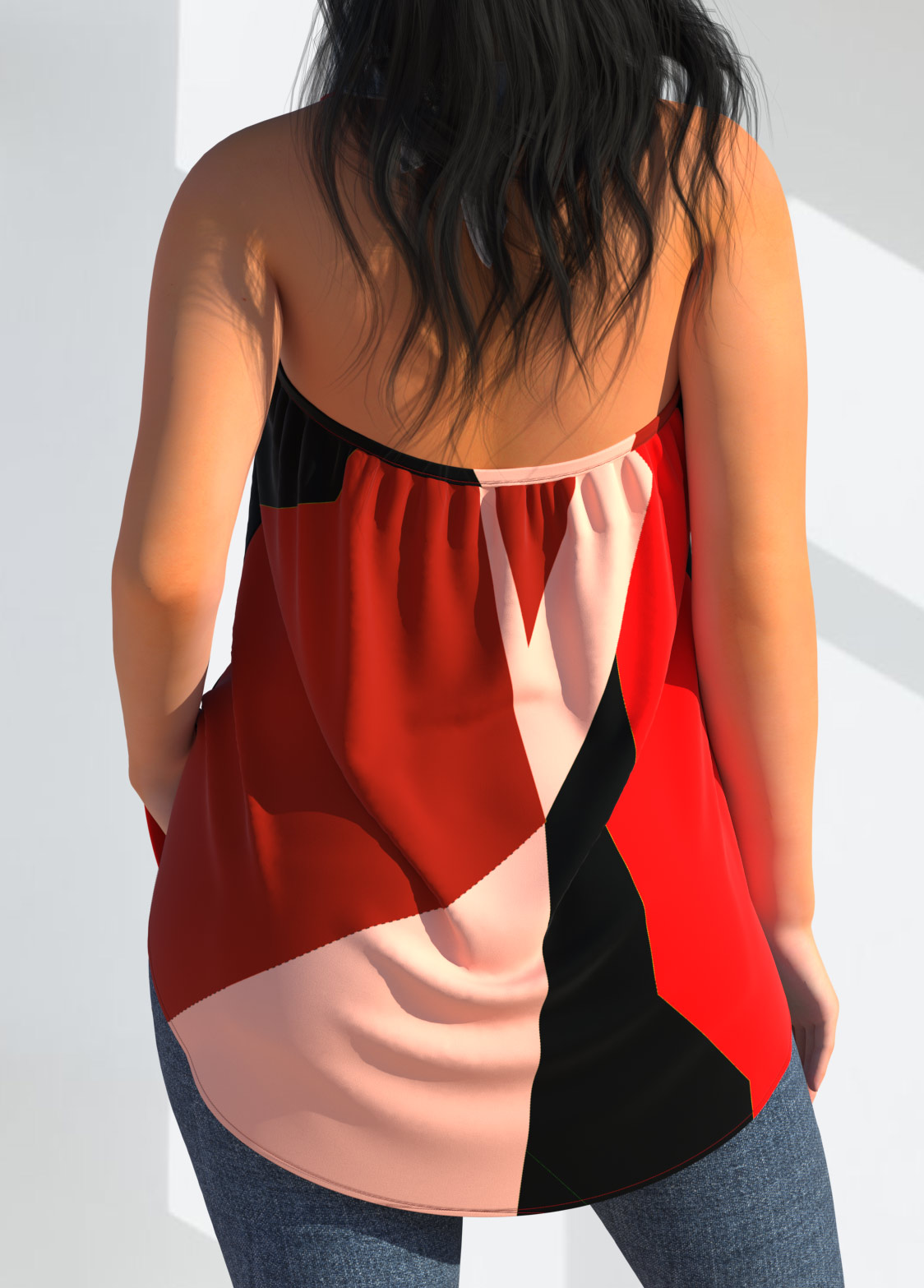 Geometric Print Cross Halter Red Tank Top