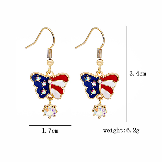 American Flag Design Butterfly Shape Multi Color Earrings