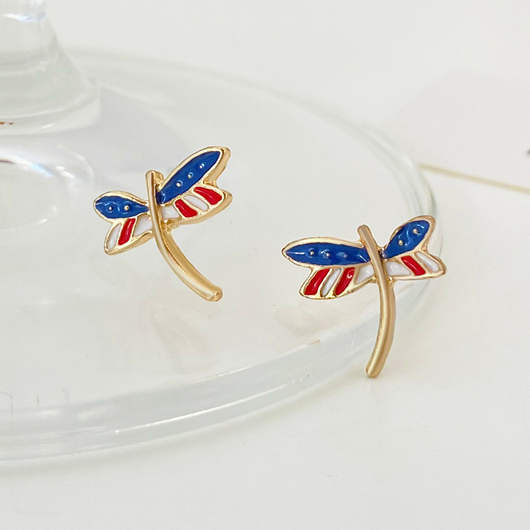 American Flag Design Multi Color Dragonfly Shape Earrings
