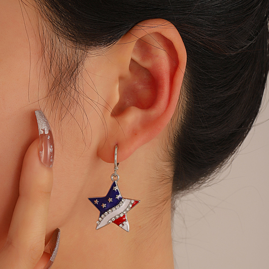 American Flag Design Multi Color Star Shape Earrings