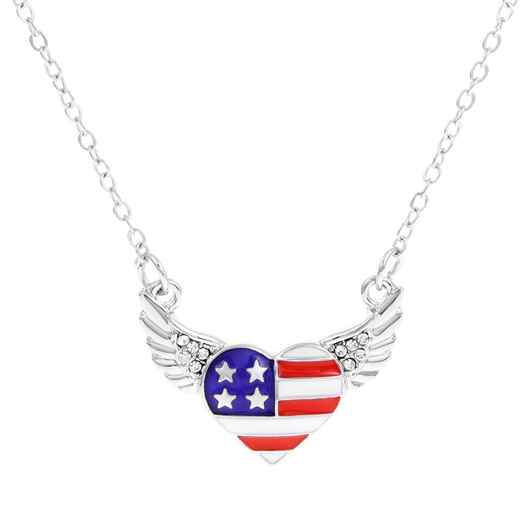 Heart Shape Multi Color American Flag Design Necklace