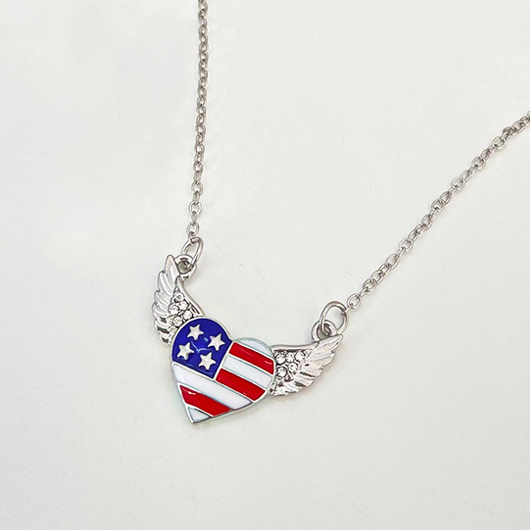 Heart Shape Multi Color American Flag Design Necklace