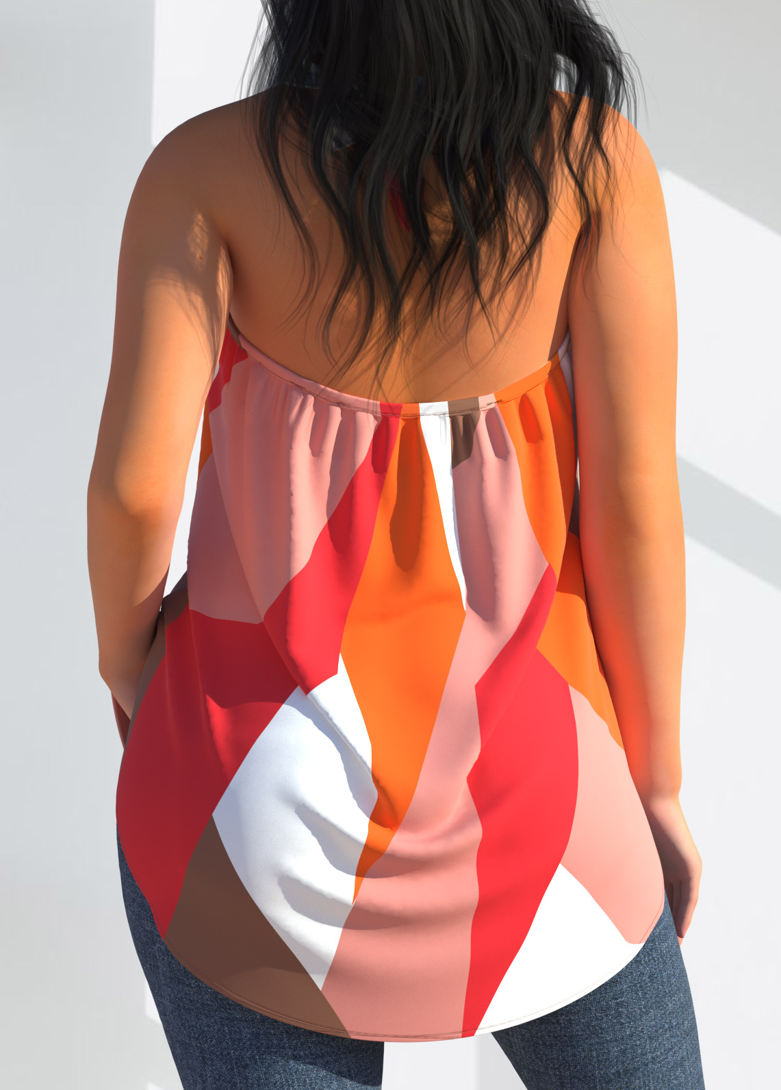 Multi Color Geometric Print Cross Halter Tank Top