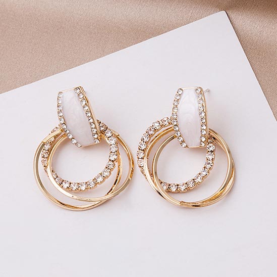 Rhinestone Design Metal Detail Gold Earrings