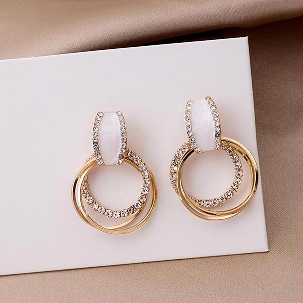 Rhinestone Design Metal Detail Gold Earrings
