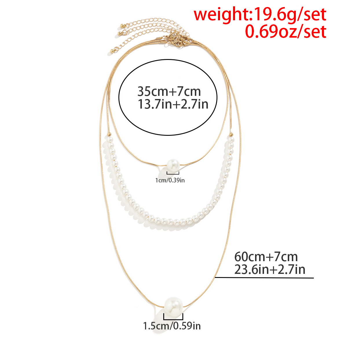 Layered Design Gold Pearl Bar Necklace Set