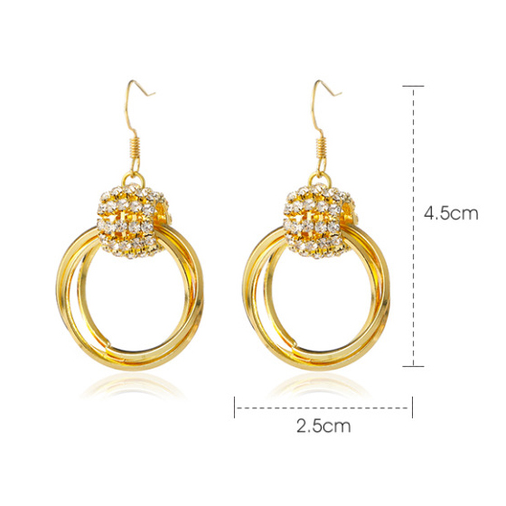 Circle Shape Rhinestone Design Gold Earrings