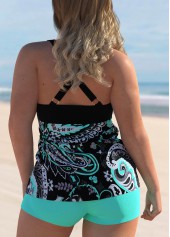 Cross Strap Plus Size Paisley Print Tankini Set 