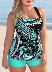 Cross Strap Plus Size Paisley Print Tankini Set 