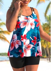 Plus Size Floral Print Blue Tankini Top-No Bottom