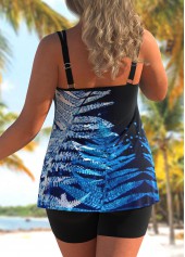 Black Plus Size Leaf Print Tankini Top-No Bottom