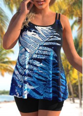 Black Plus Size Leaf Print Tankini Top-No Bottom