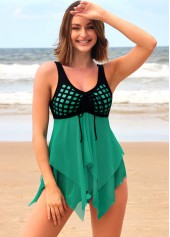 Cyan Tie Front Asymmetric Hem Swimdress and Panty