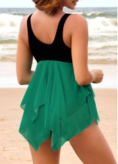Cyan Tie Front Asymmetric Hem Swimdress and Panty