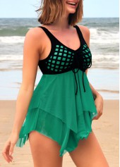 Cyan Tie Front Asymmetric Hem Swimdress and Panty