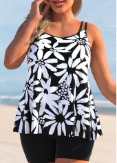 Black Plus Size Floral Print Tankini Top-No Bottom