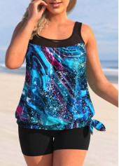 Starry Night Print Plus Size Tie Side Tankini Top-No Bottom
