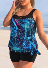 Starry Night Print Plus Size Tie Side Tankini Top-No Bottom
